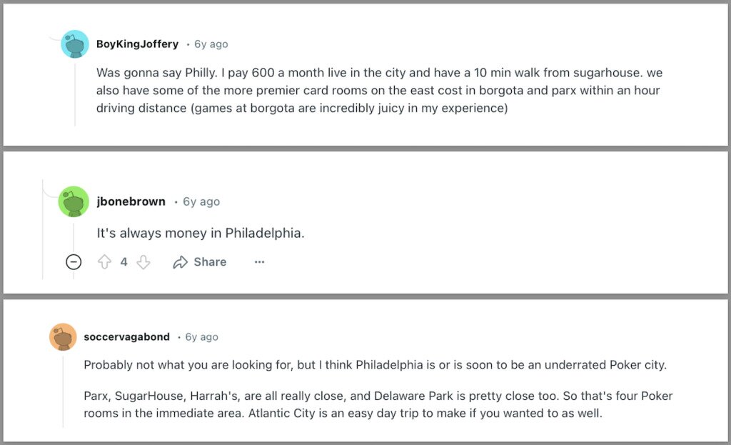 Philadelphia Poker Comments from Reddit